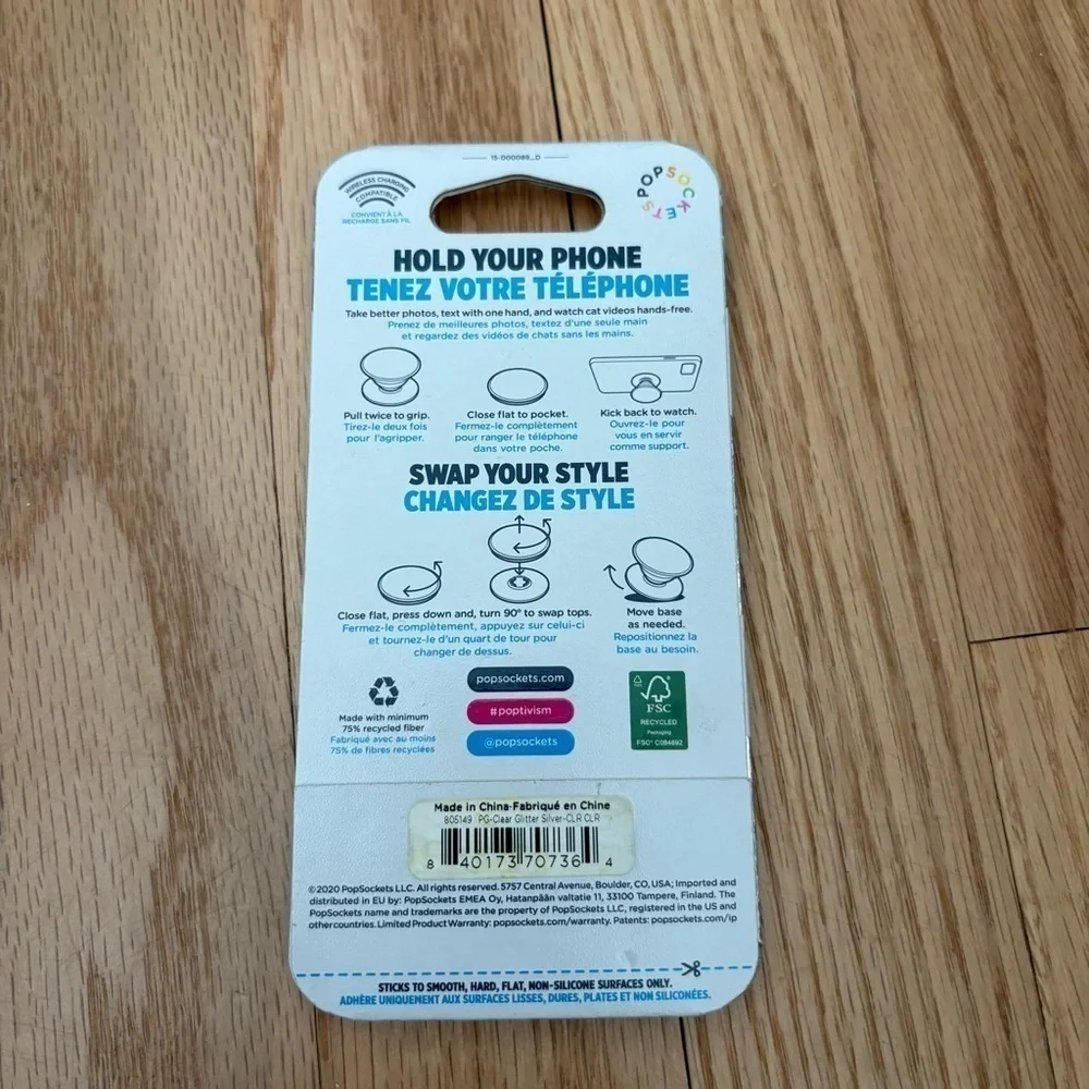 Popsockets Pop Grip Clear Glitter NEW Phone Holder